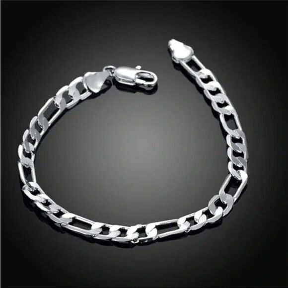 Men’s 925 Sterling Silver Figaro Chain Bracelet Unisex - Picture 5 of 10